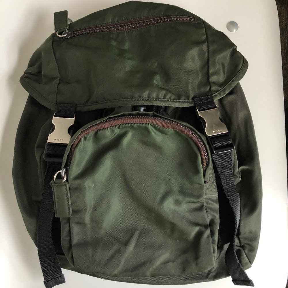 Prada Nylon Backpack in Olive Green - Pre Owned
